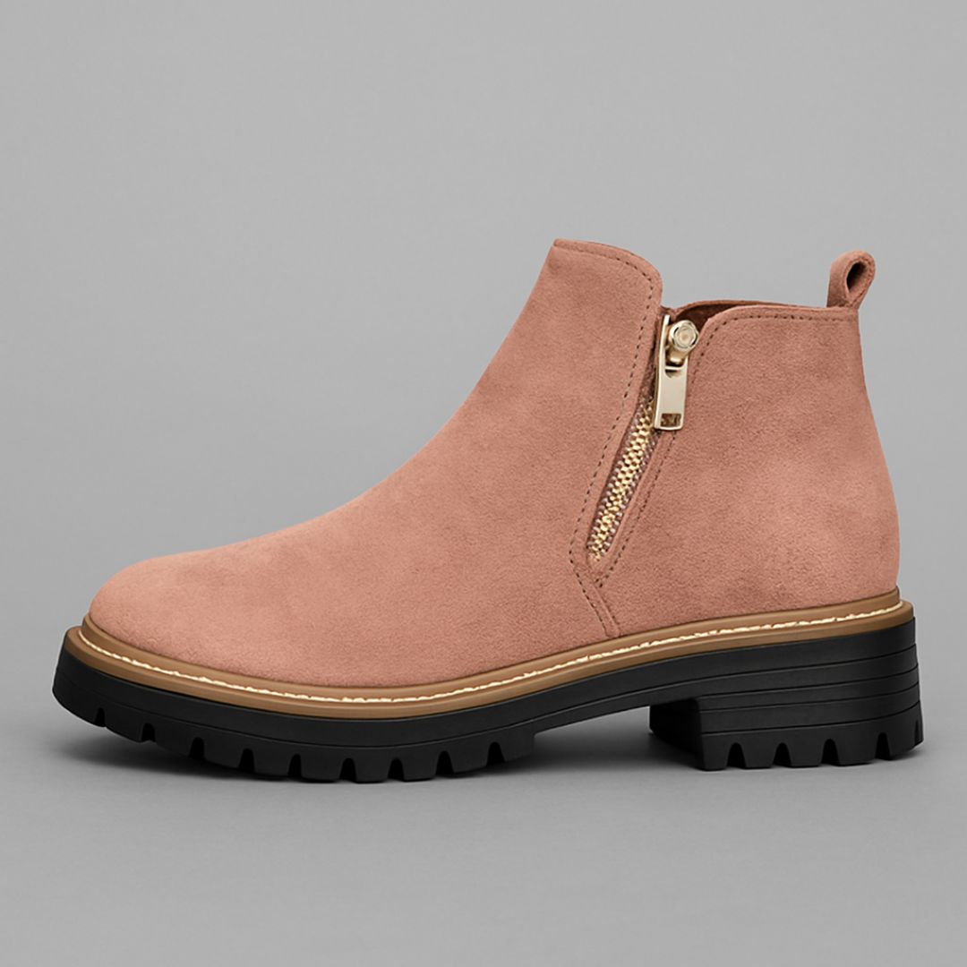 Side Zip Lug Sole Suede Ankle Boots