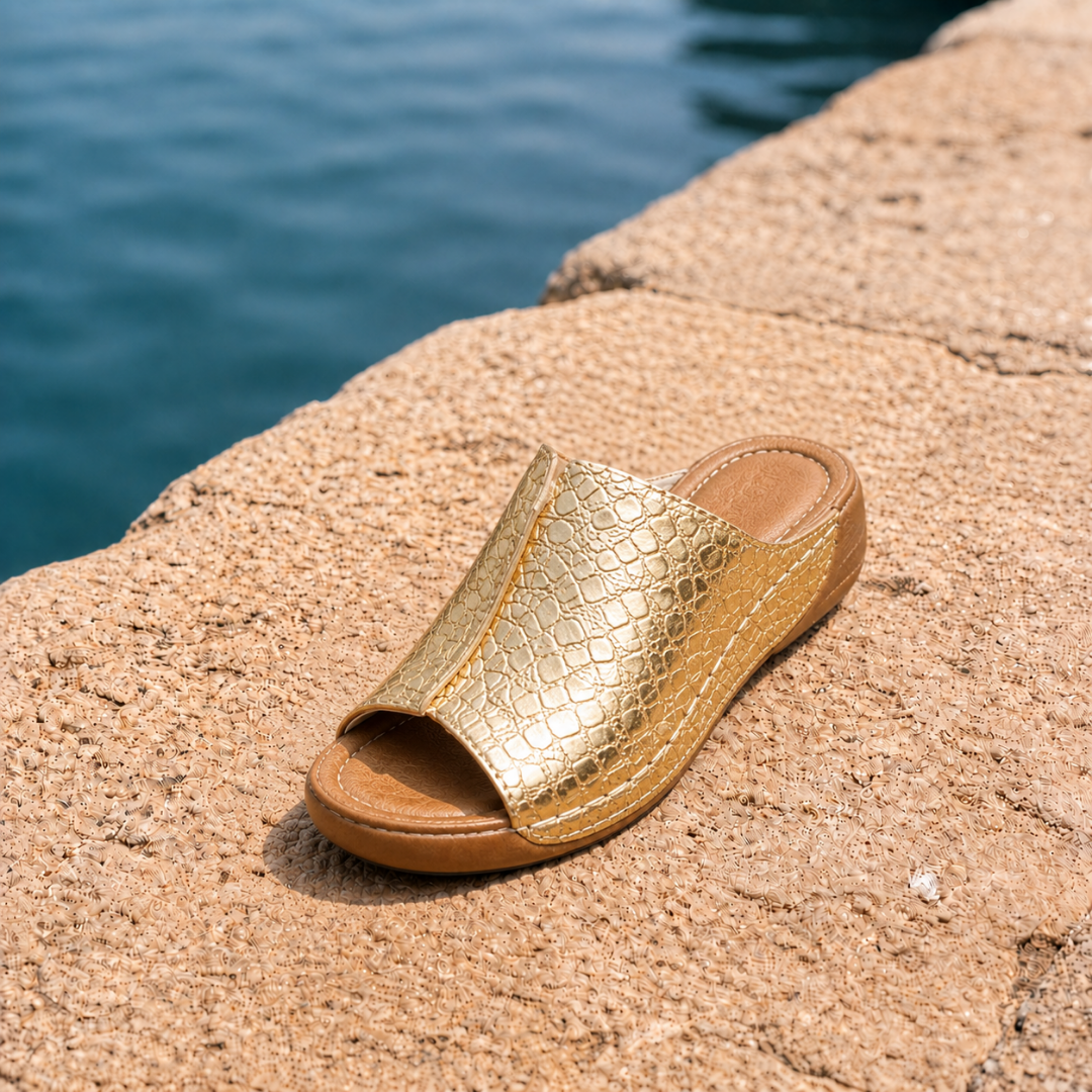 Open Toe Snake Print Slip On Wedge Sandals