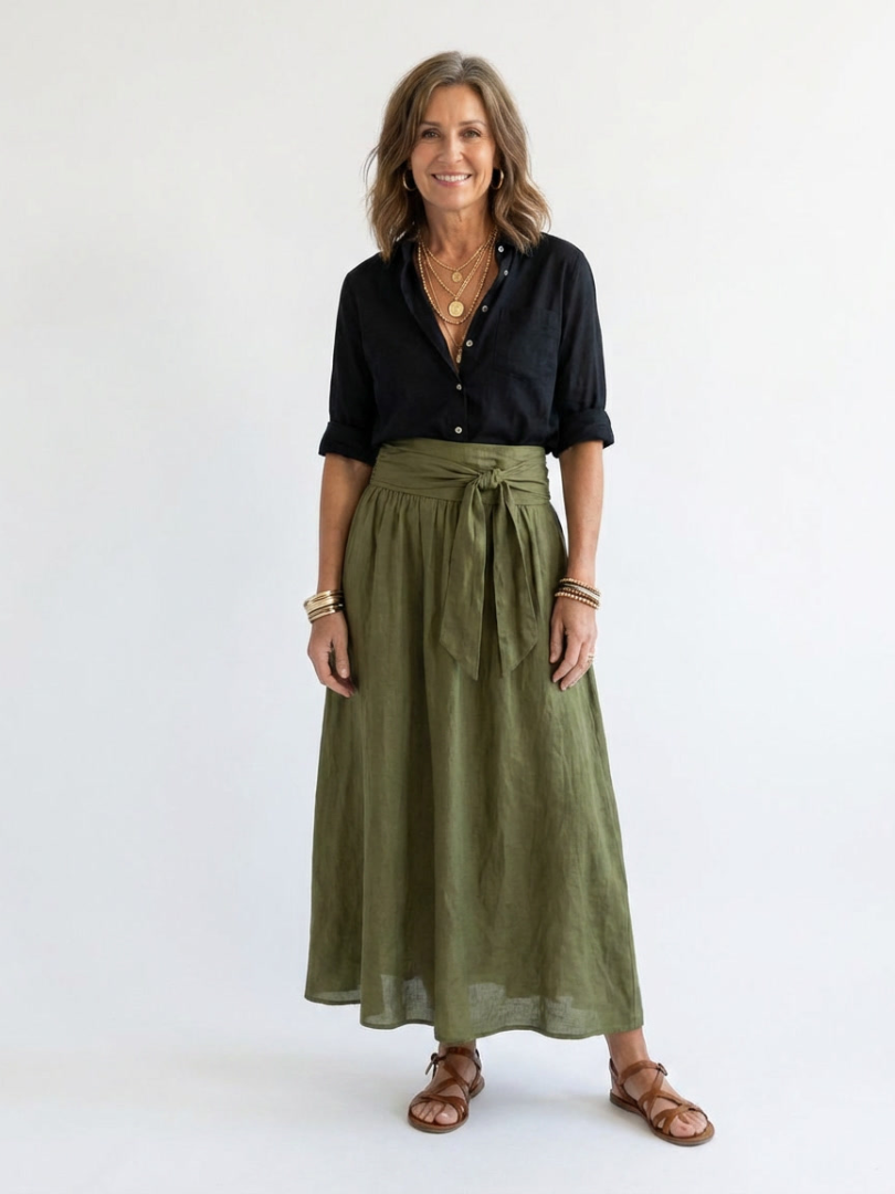 Tie Front Wrap High Waist Maxi Skirt