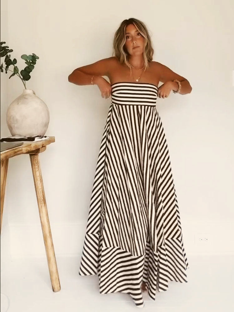 Strapless Striped A-Line Maxi Dress 8