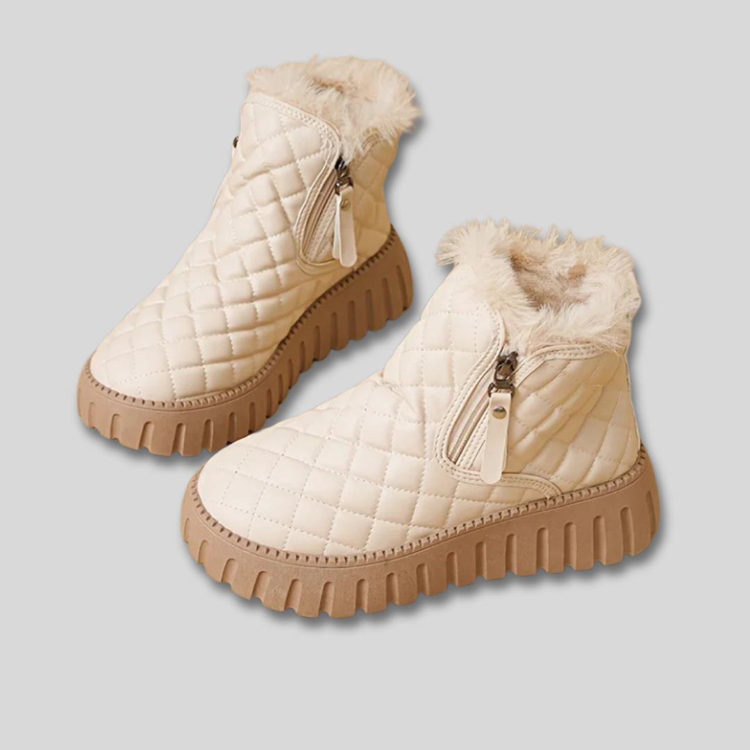 Quilted Faux Fur Lined Side Zip Platform Ankle Snow Boots