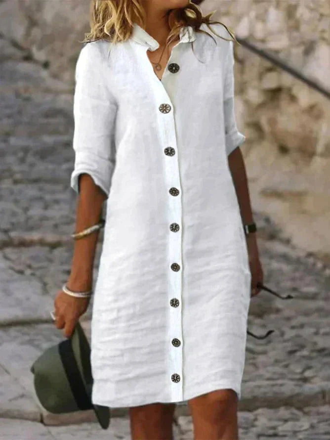 Button Down Collar Long Sleeve Shirt Mini Dress