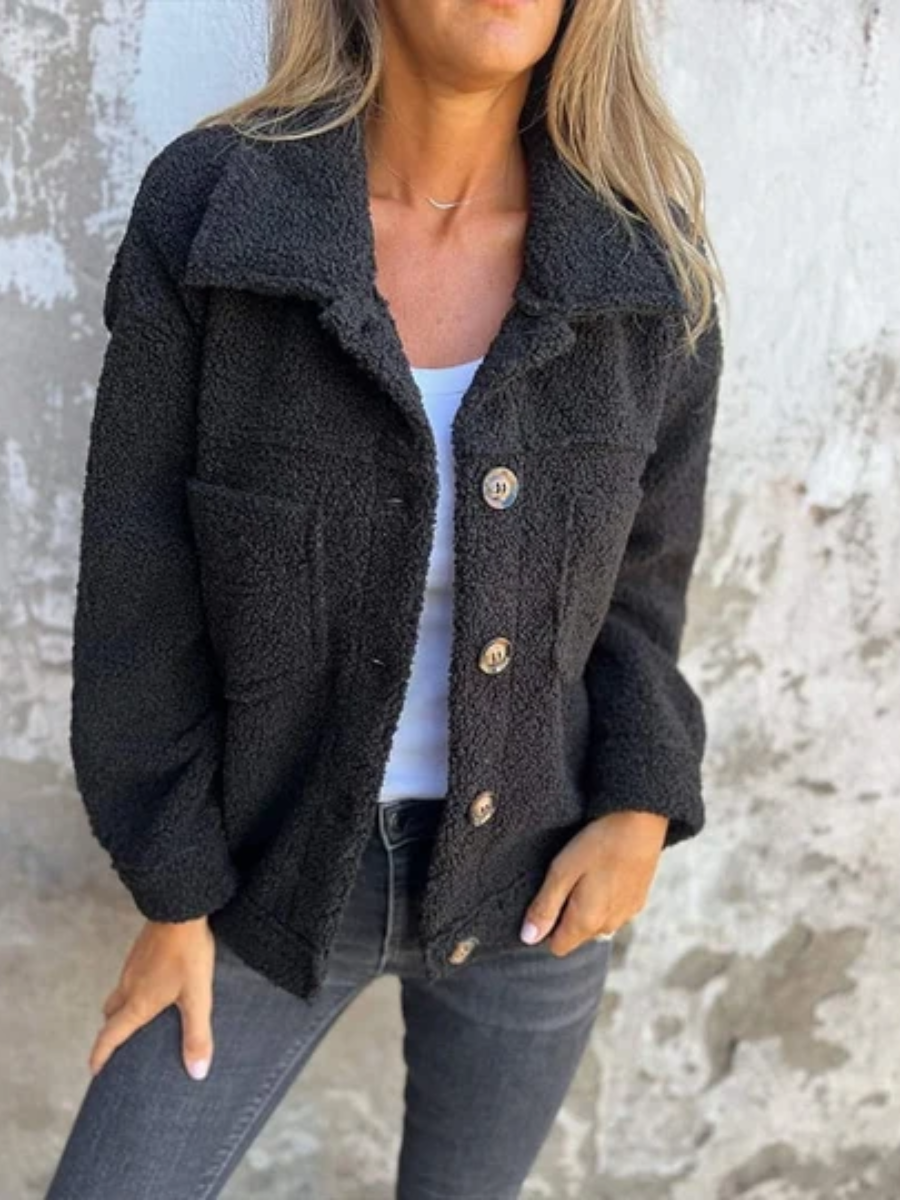 Button Front Chest Pocket Teddy Fleece Jacket