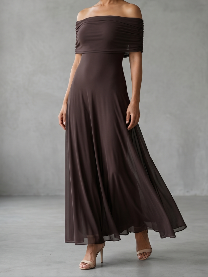 Off Shoulder Foldover Fit and Flare Maxi Dress