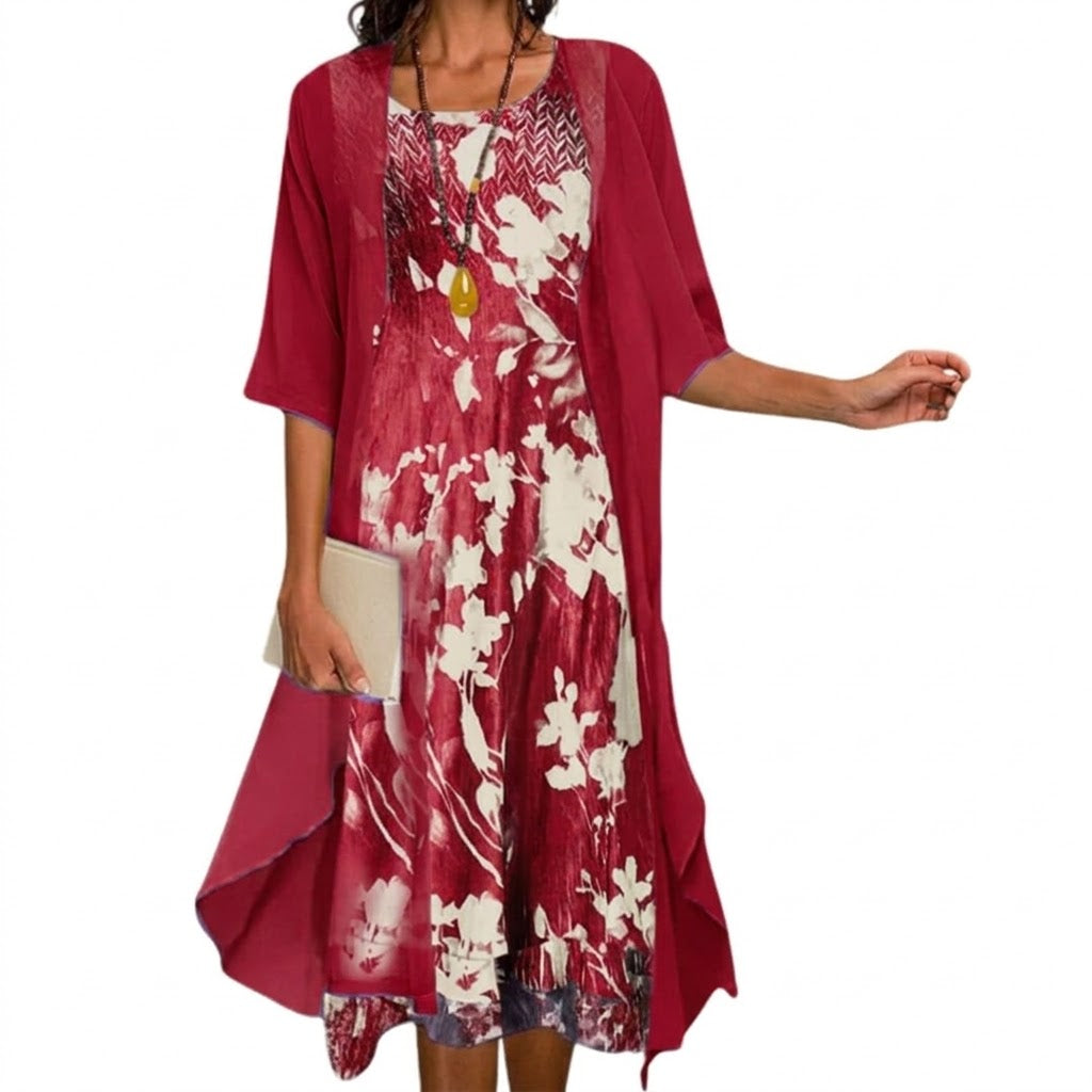 Floral Midi Dress and Chiffon Cardigan Two Piece Set 7