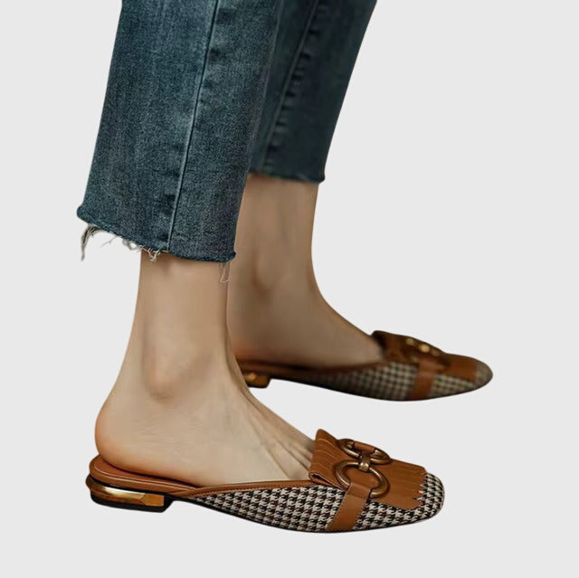 Square Toe Buckle Slip On Flats
