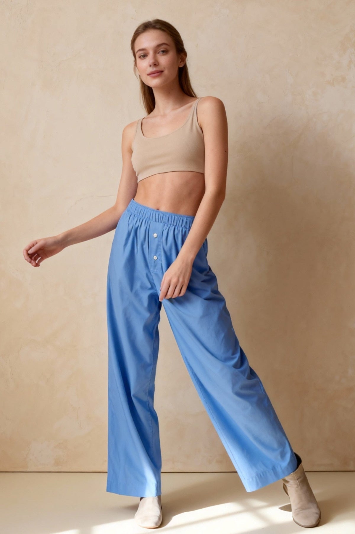 Striped Elastic Waist Button Front Wide Leg Pants 2