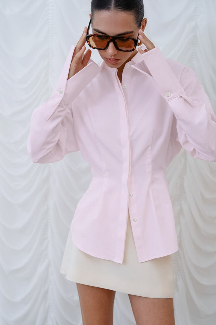Collared Long Sleeve Darted Waist Wide Cuff Button Front Shirt 5