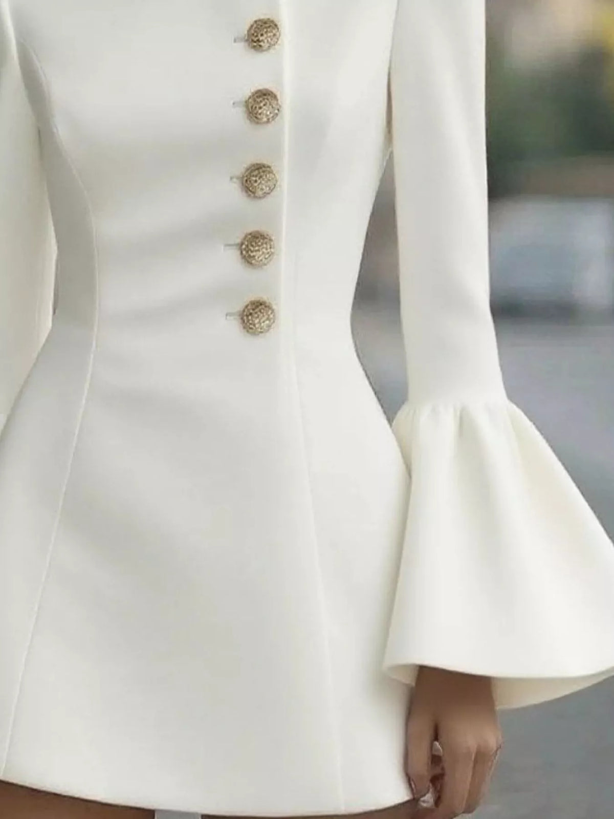 Velvet Mock Neck Bell Sleeve Button Front Mini Dress 9