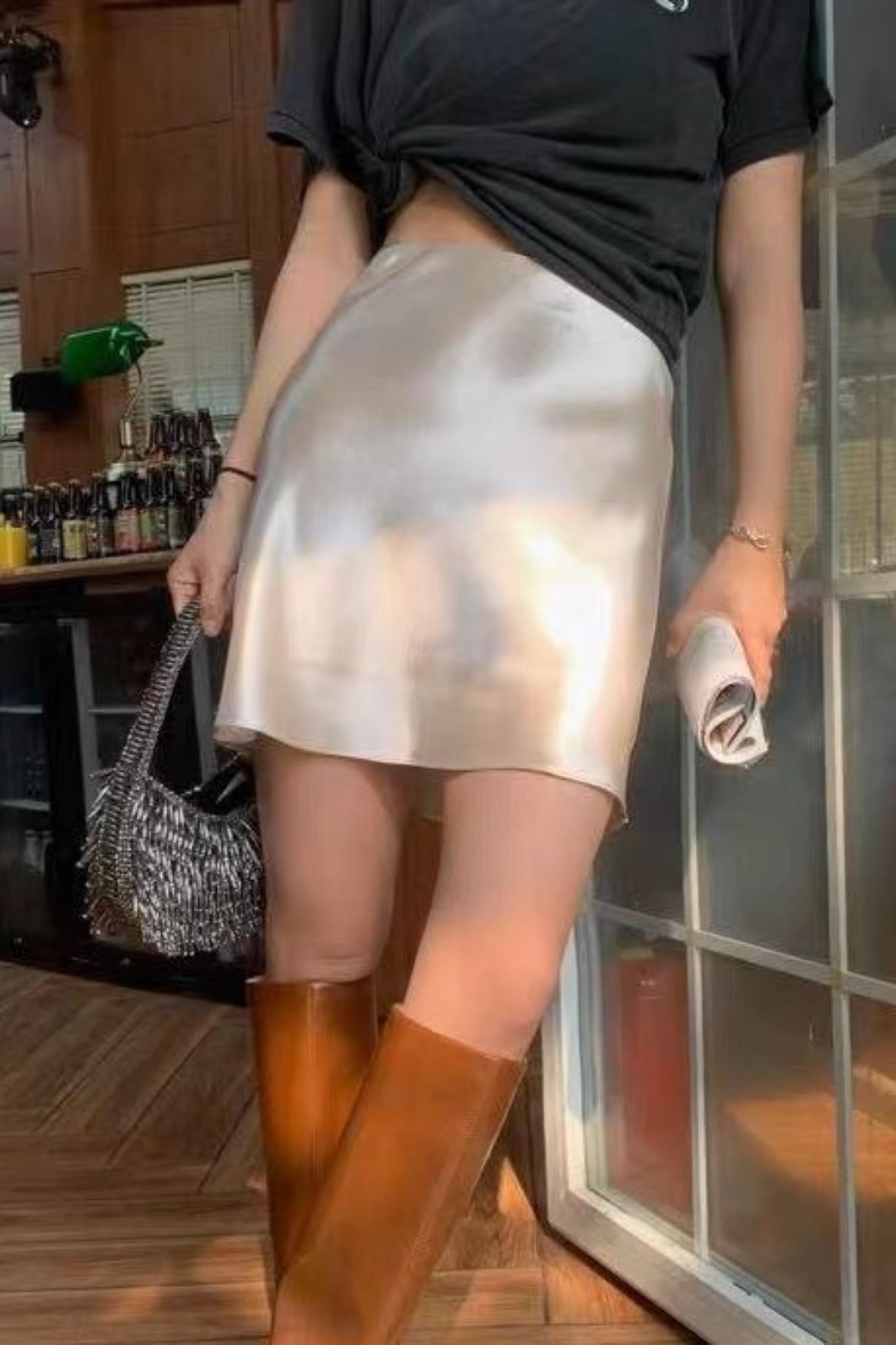 Satin Bias Cut A Line Mini Skirt