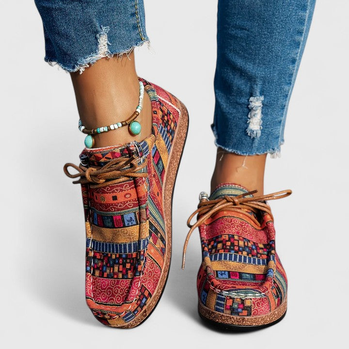 Aztec Print Lace Up Flat Sneakers