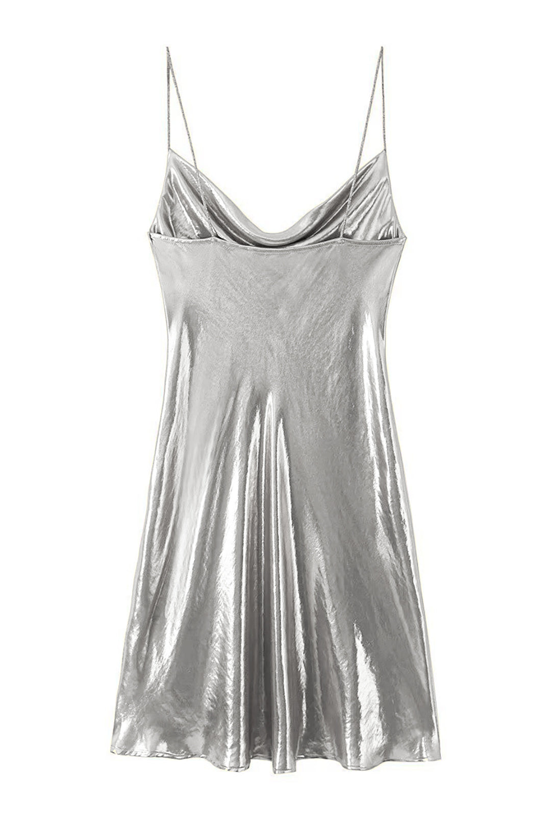 Metallic Cowl Neck Spaghetti Strap Slip Mini Dress