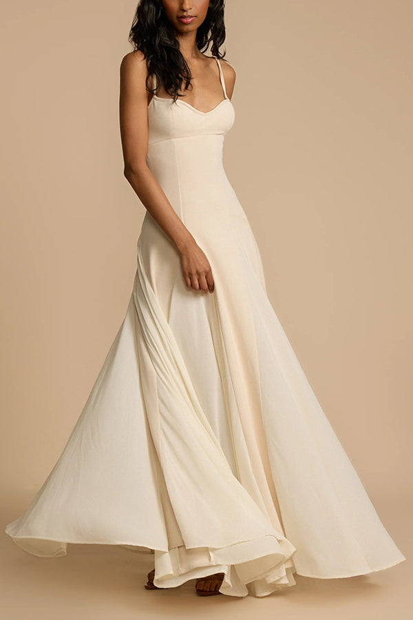Sweetheart Neck Spaghetti Strap Godet Panel A-Line Maxi Dress 3