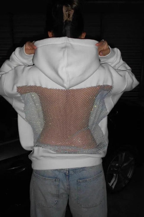 Sheer Backless Mesh Hoodie