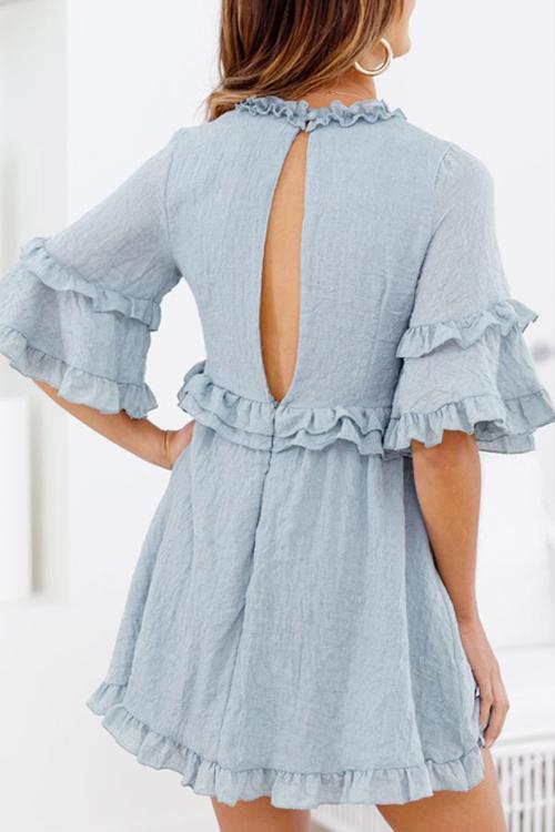 Ruffled Lace-up V-neck Dress