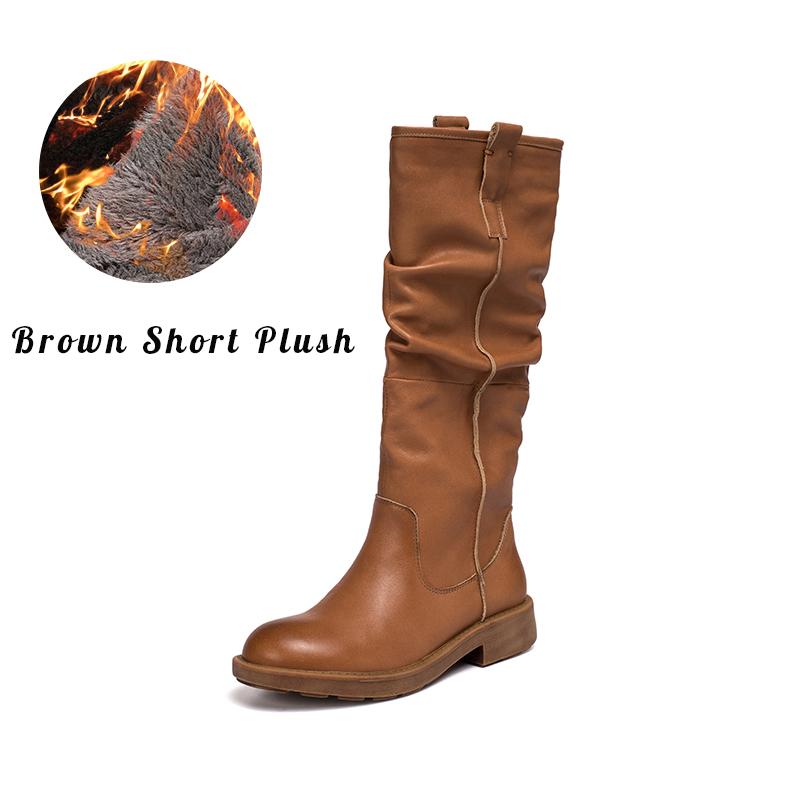 Waxing��Leather Knee High Boots Fold Design Riding Boots Black/Brown