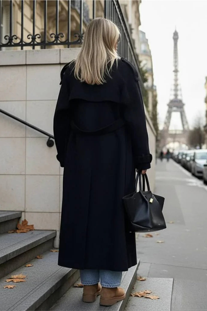 Double-Breasted Belted Oversized Overcoat