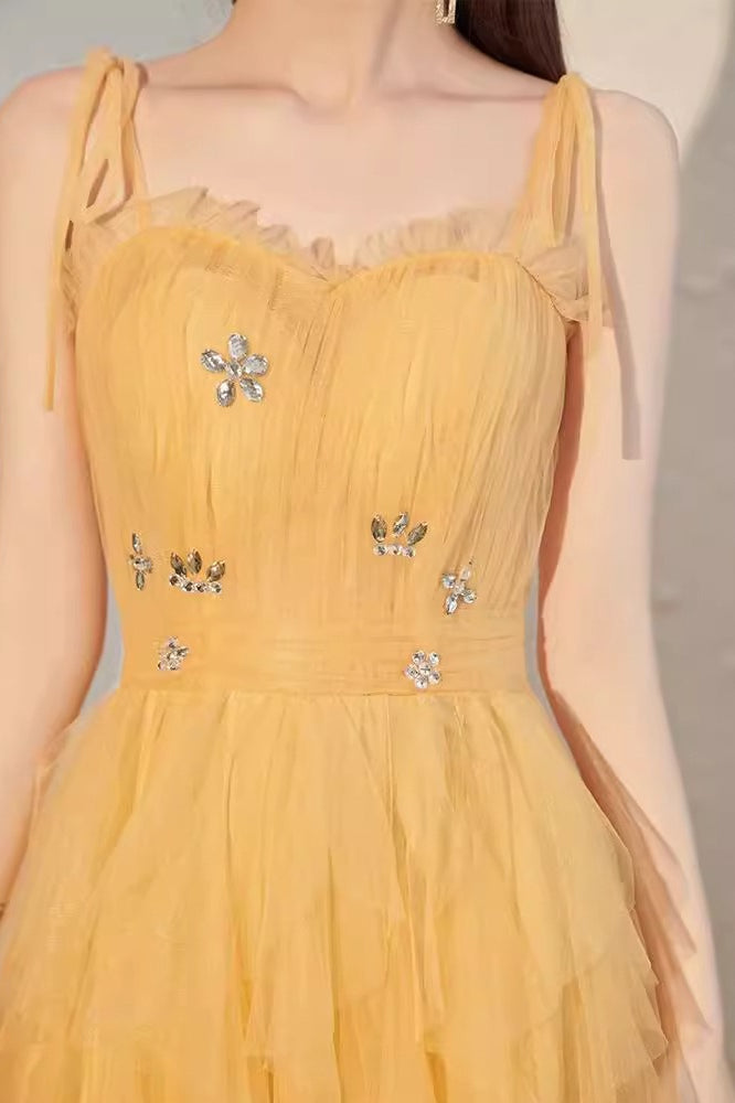 Tulle Spaghetti Strap Square Neck Tiered Ruffle Maxi Prom Dress