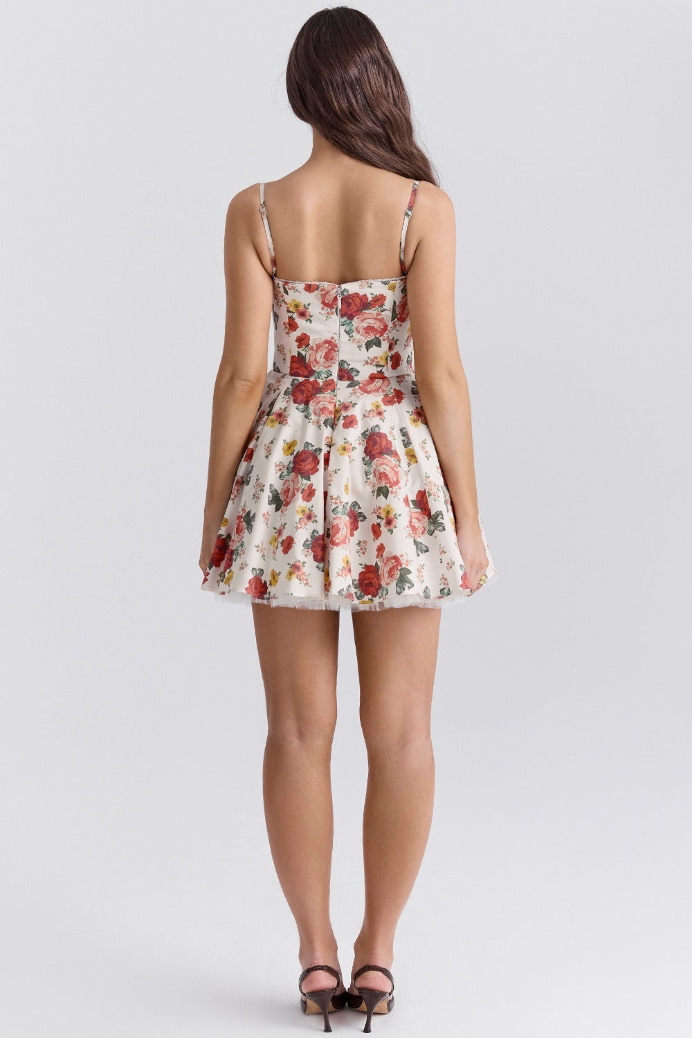 Floral Spaghetti Strap Sweetheart Bustier Fit and Flare Mini Dress