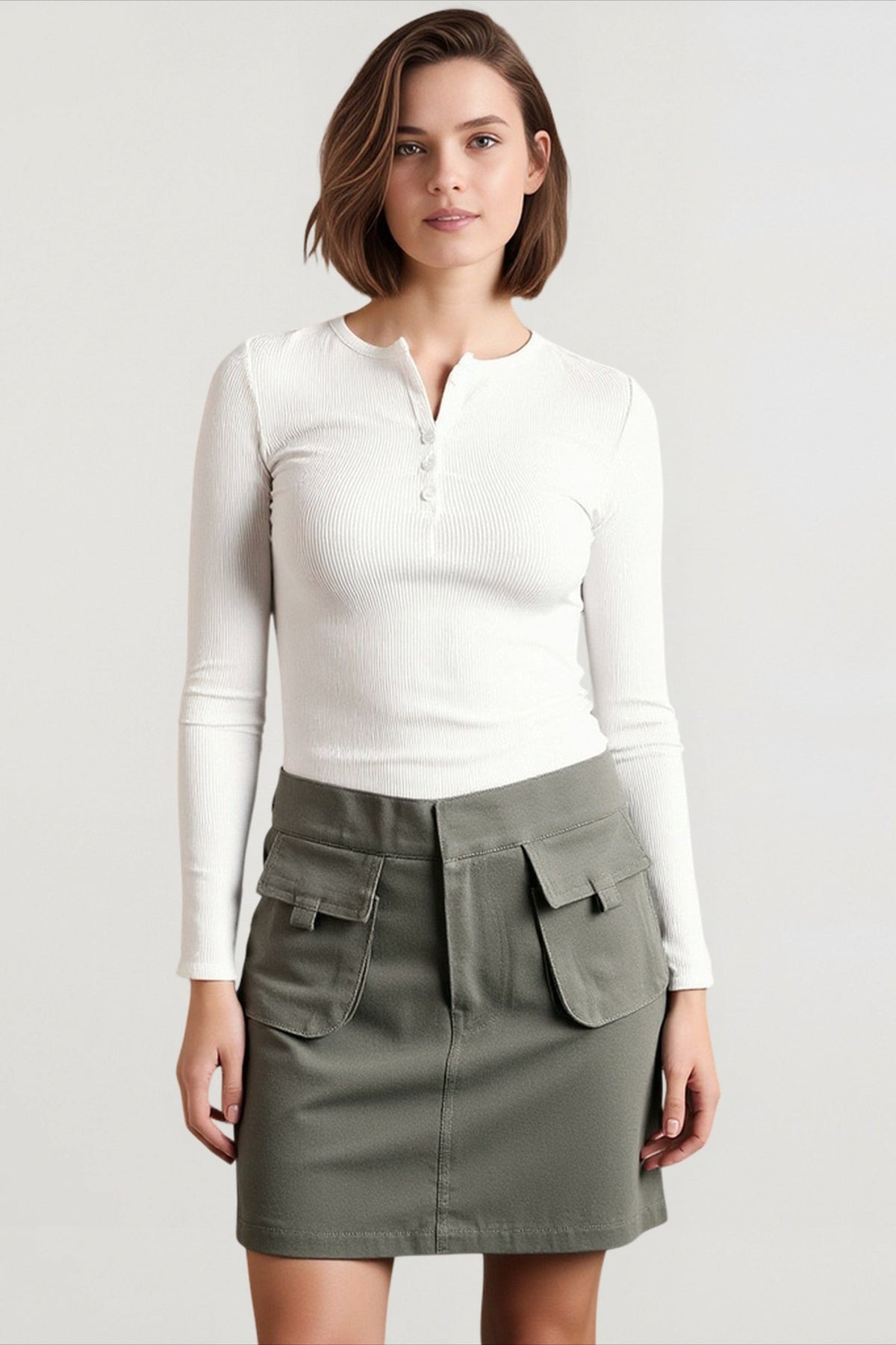 Ribbed Knit Long Sleeve Button Henley Neck Slim Fit Top 2