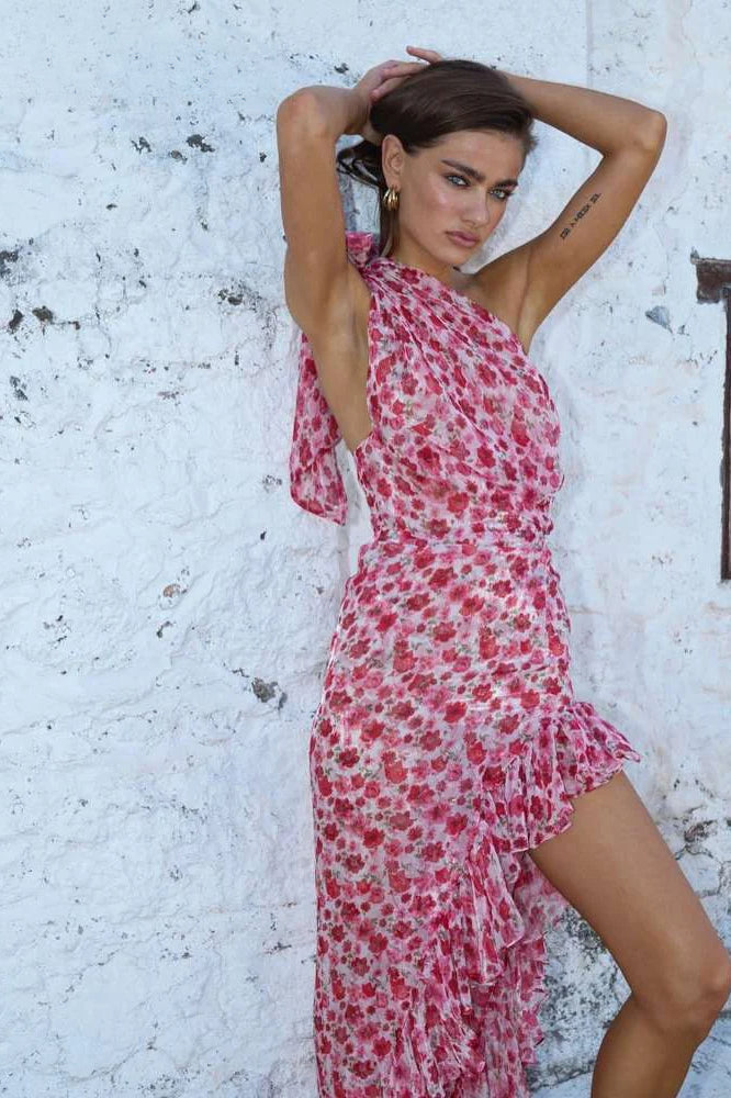 Floral Print Ruffle Midi Dress