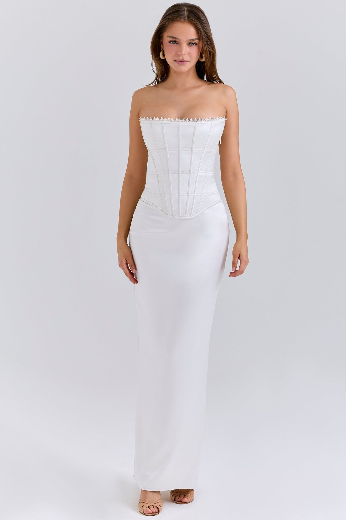 Satin Off Shoulder Corset Bodice Column Maxi Dress 7