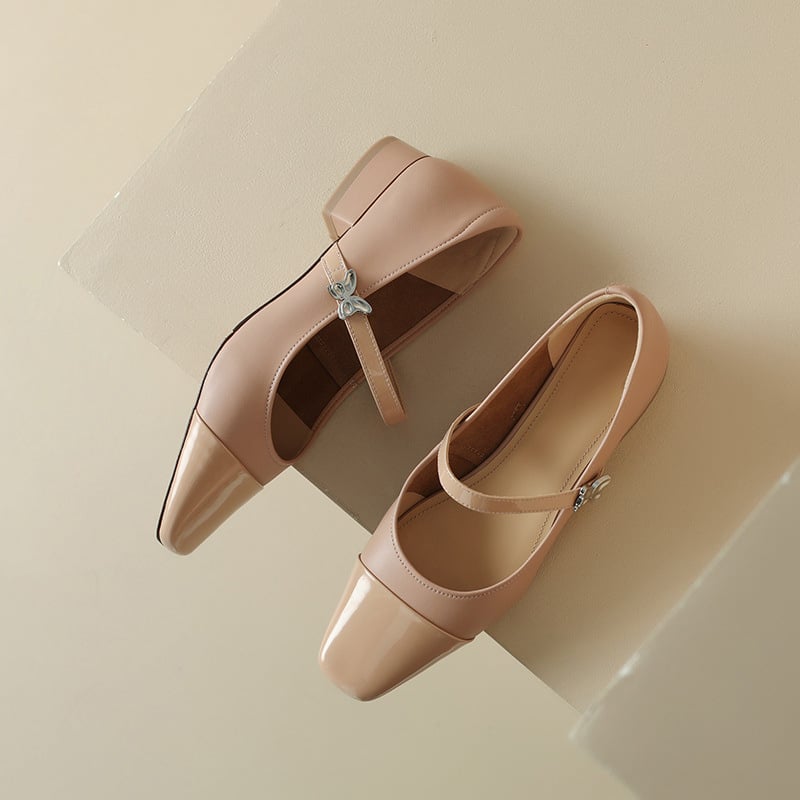 Sara Jane Square Toe Block Heels Mary Jane Shoes