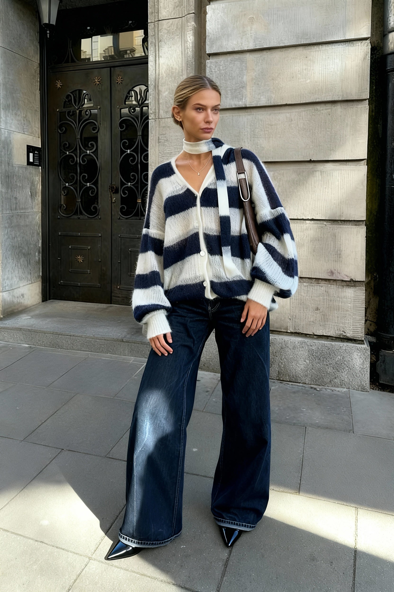 VNeck Patchwork Knit Cardigan