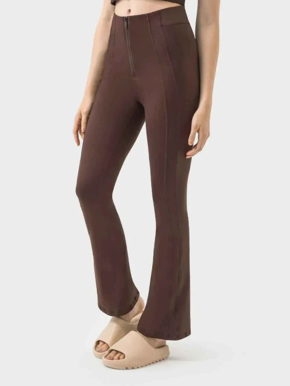 High Waist Zip Front Seam Detail Flare Active Pants 10