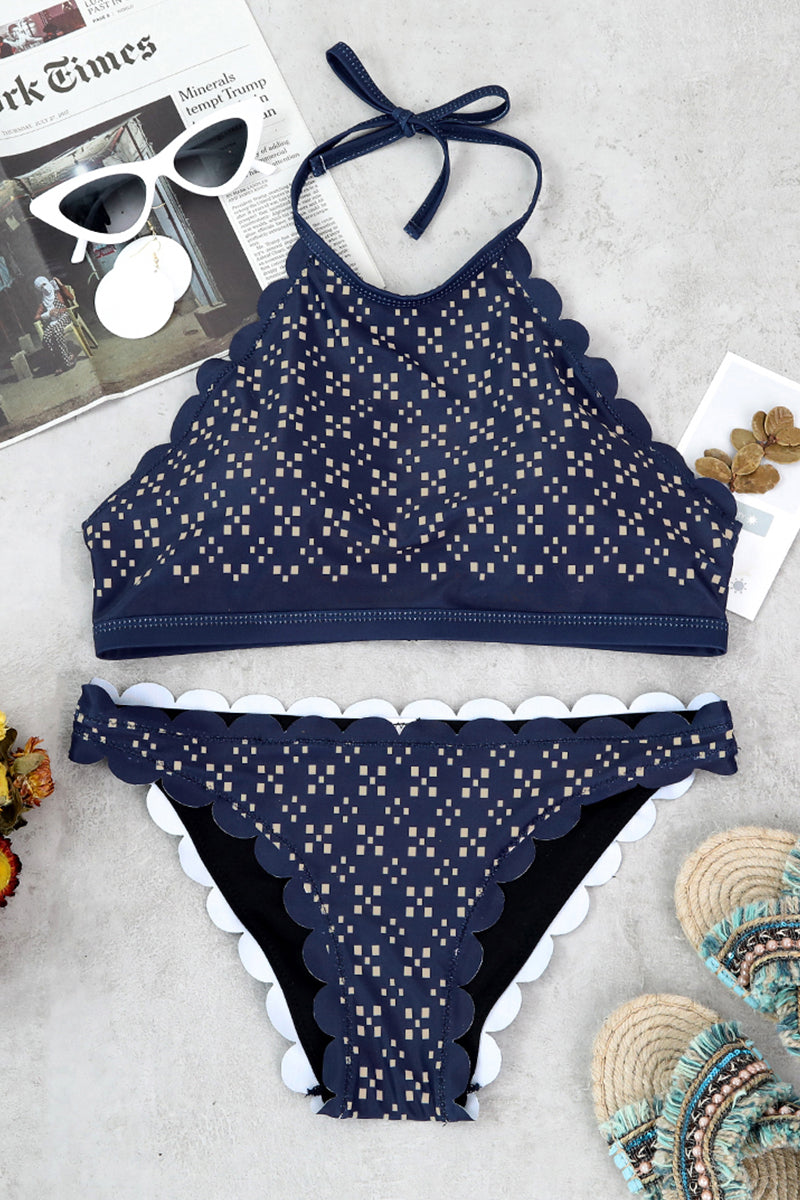 Daily Skinny Patchwork Blue Two Pieces Swimsuit