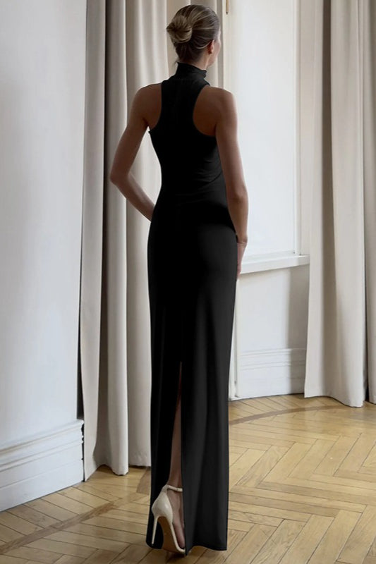 Halter Neck Sleeveless Side Slit Mermaid Maxi Dress