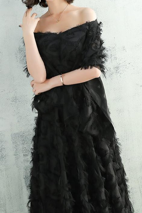 Feather Fringe Off Shoulder A-Line Formal Gown