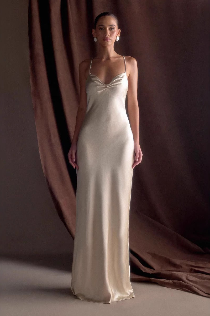 Draped Maxi Silk Dress