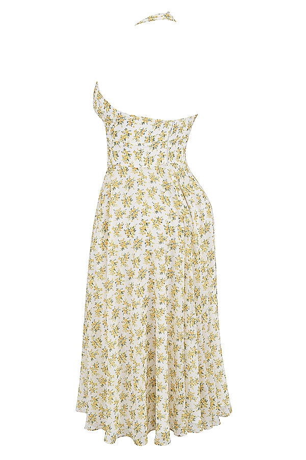 Ditsy Floral Halter Neck Plunge Fit and Flare Midi Dress 13