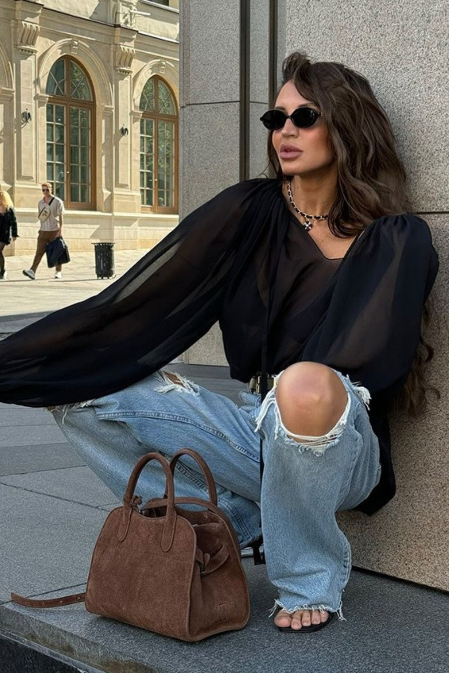 Sheer Tie Detail Blouse