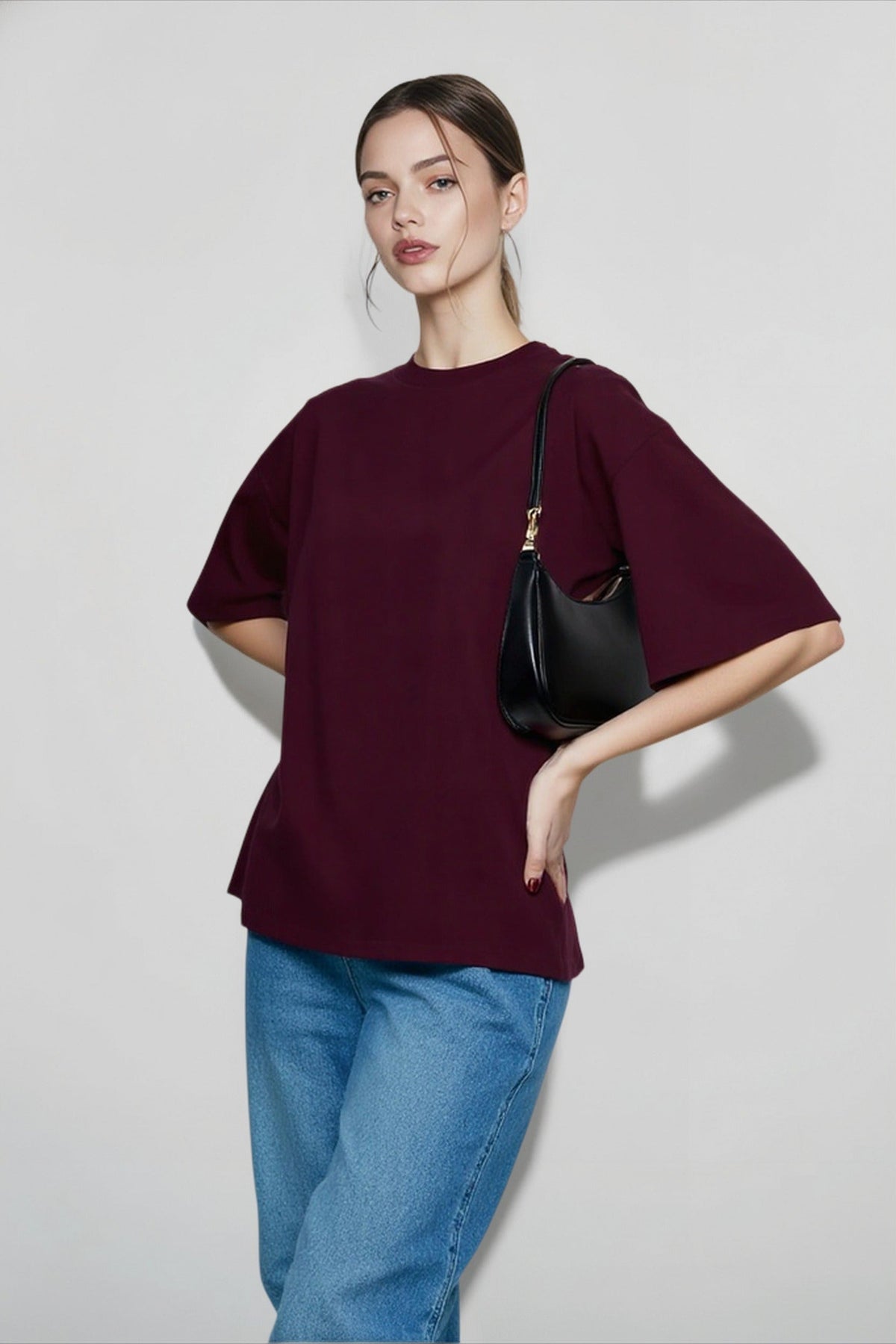 Crew Neck Drop Shoulder Half Sleeve Oversized T-Shirt 2
