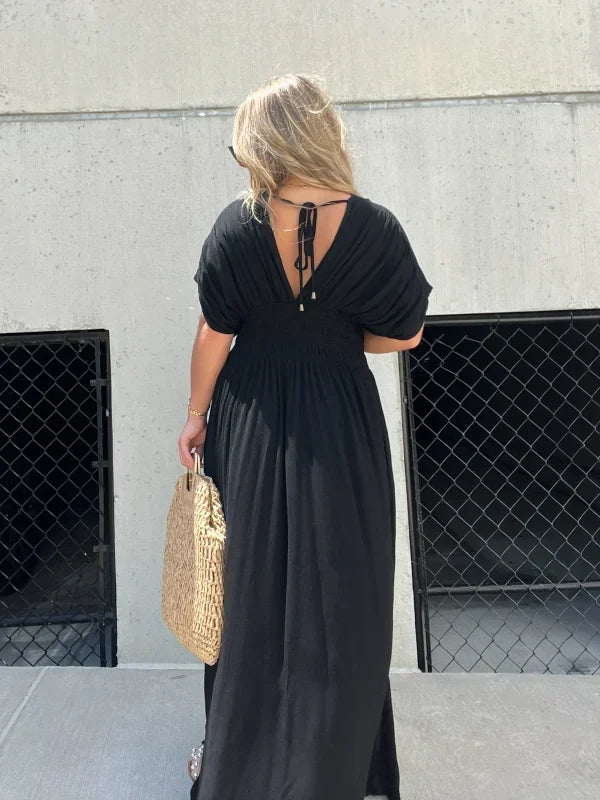 A-Line Print Short Sleeve Midi Dress