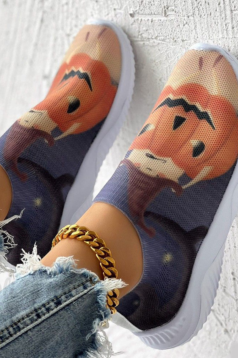 Halloween Pumpkin Graphic Print Breathable Slip-On Sneakers