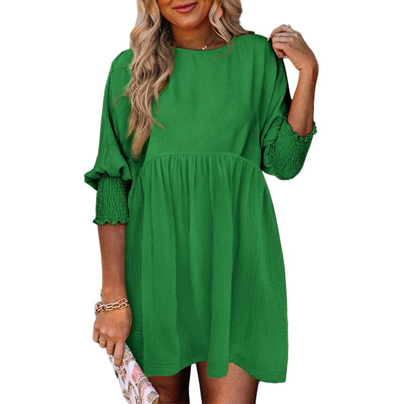 MIRASOL™ – Casual Crew Neck Loose Fit Mini Dress Green