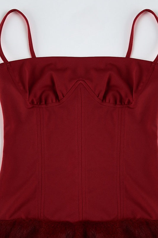 Corset Spaghetti Strap Feather Trim Mini Party Dress