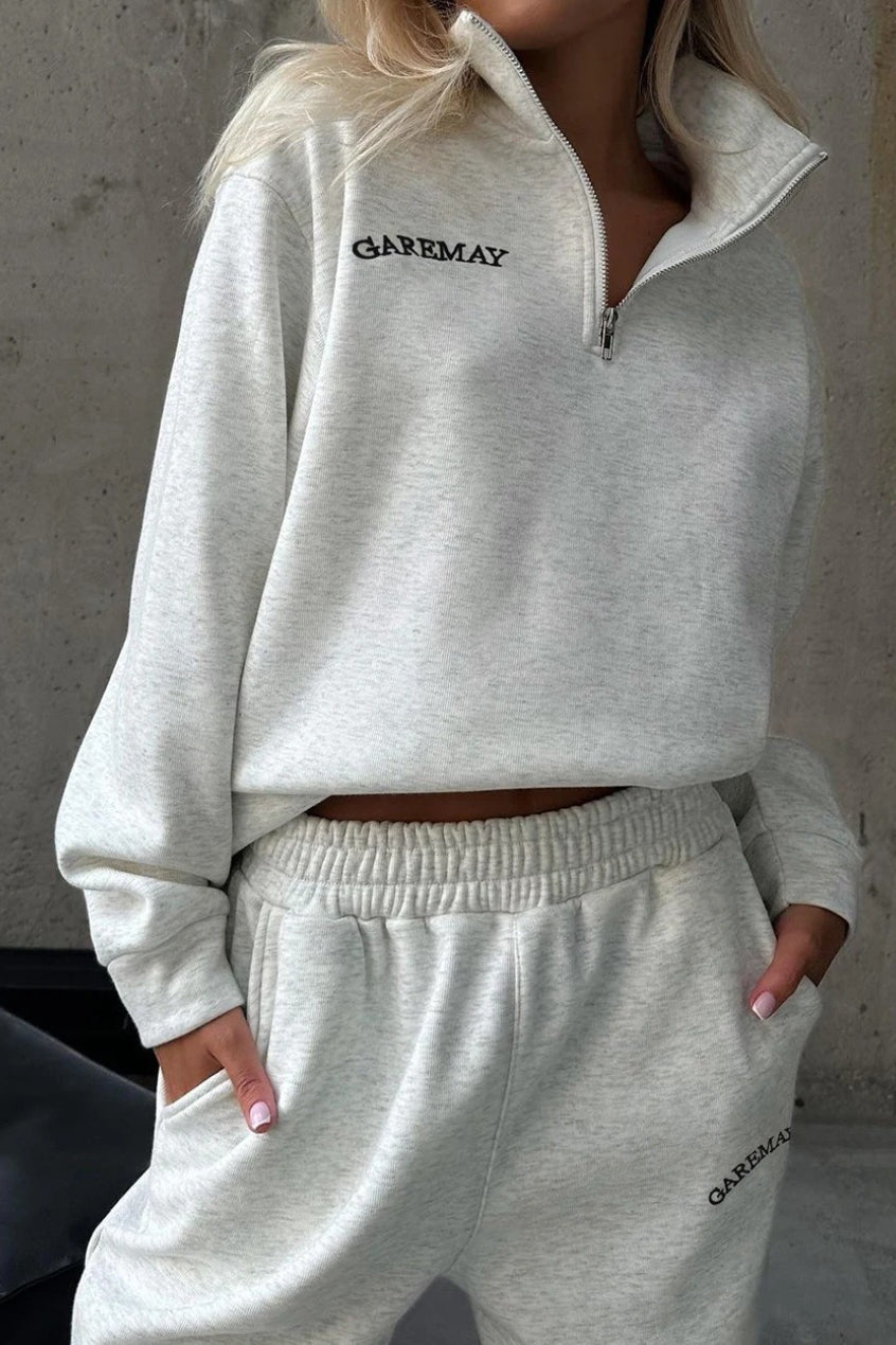 Letter Embroidered Half Zip Fleece Sweatshirt and Joggers Two Piece Set 3