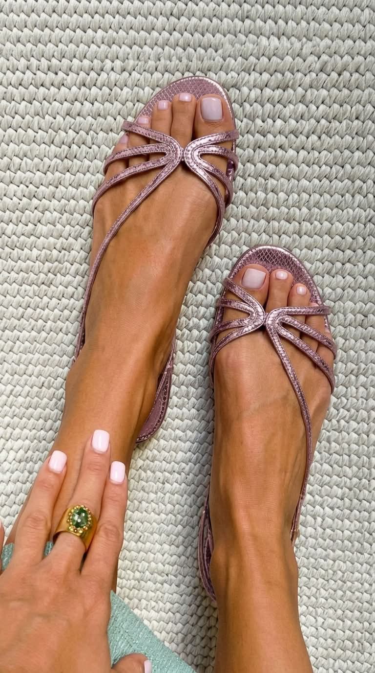 Snake Texture Bow Front Peep Toe Flat Sandals