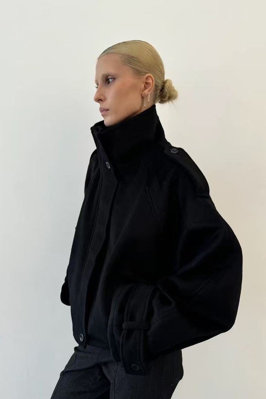 Elegant Wool Blend Stand Collar Coat