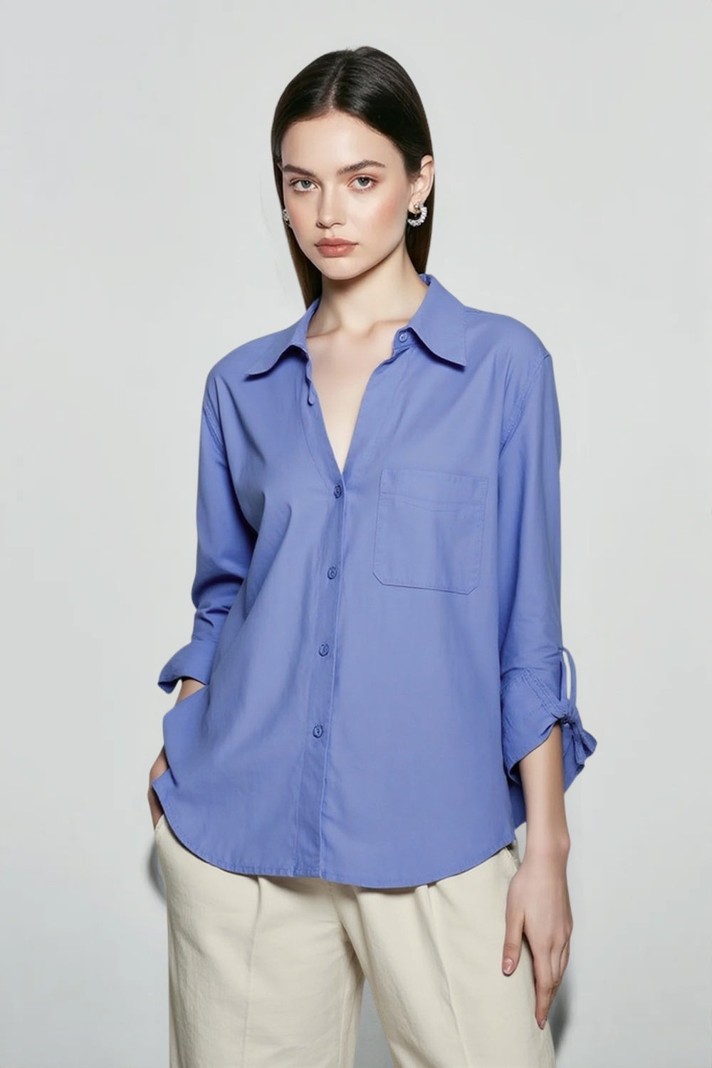 Linen V Neck Relaxed Blouse