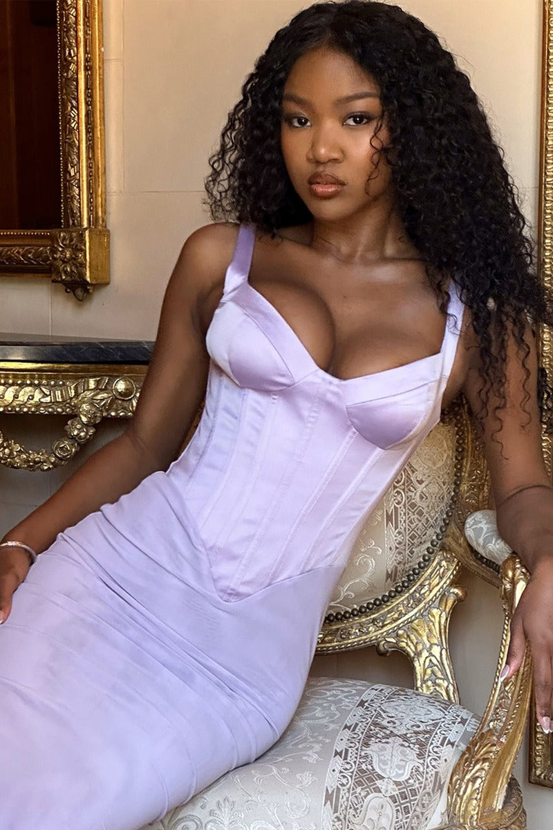 Corset Bodice Wide Strap Sweetheart Neck Column Bodycon Maxi Gown
