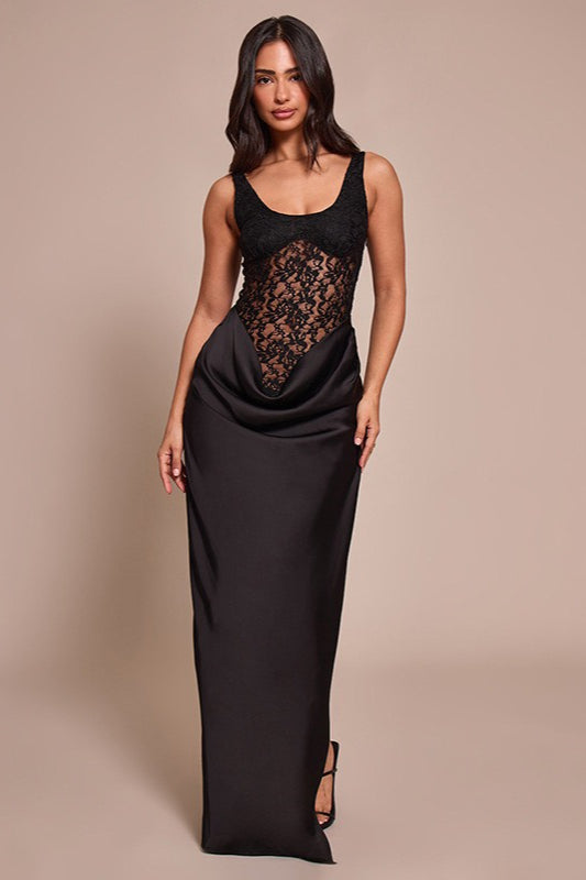 Lace Trim Sleeveless Side Slit Fit Mini Lace Dress