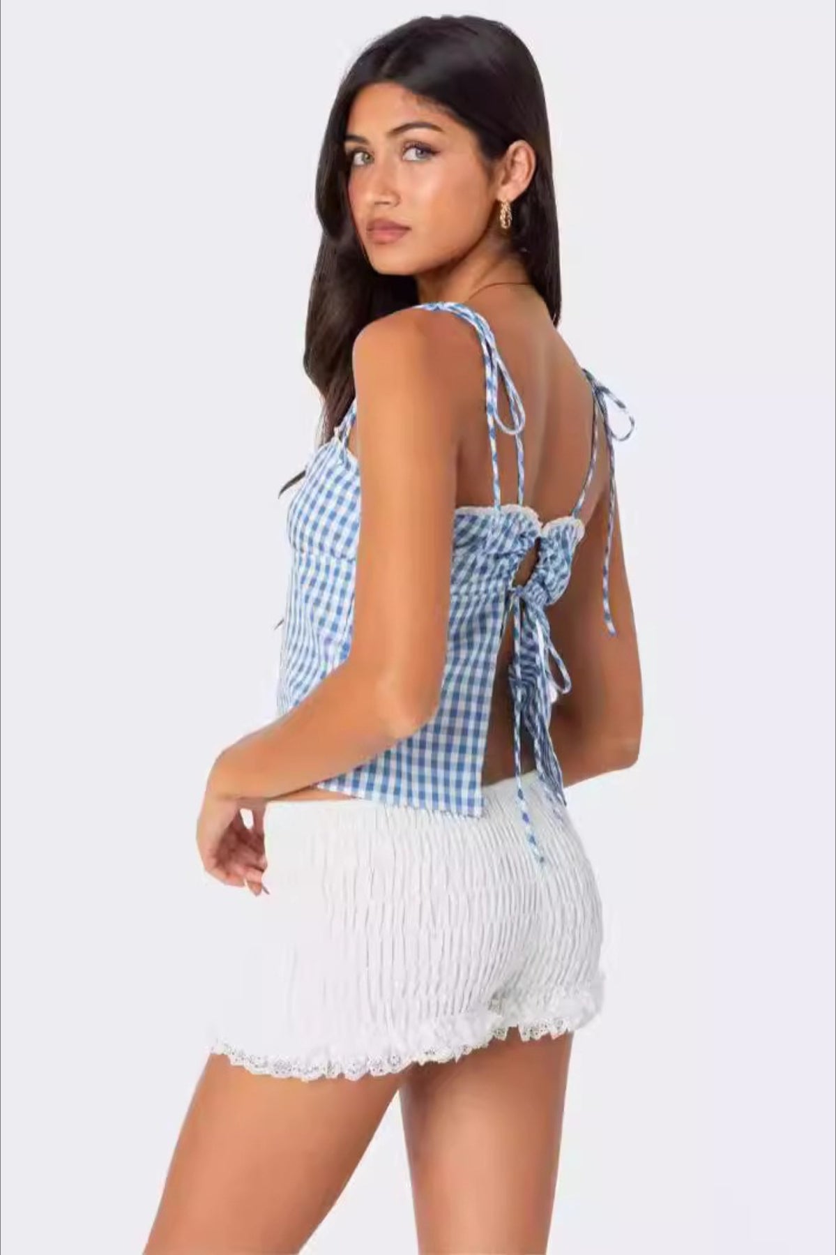 Plaid Halter Backless Cami Top
