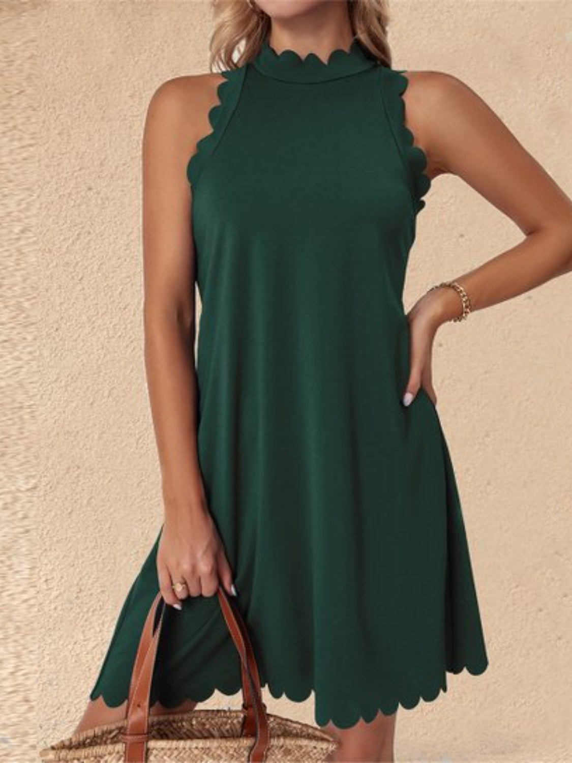 Mock Neck Sleeveless Mini Dress Green