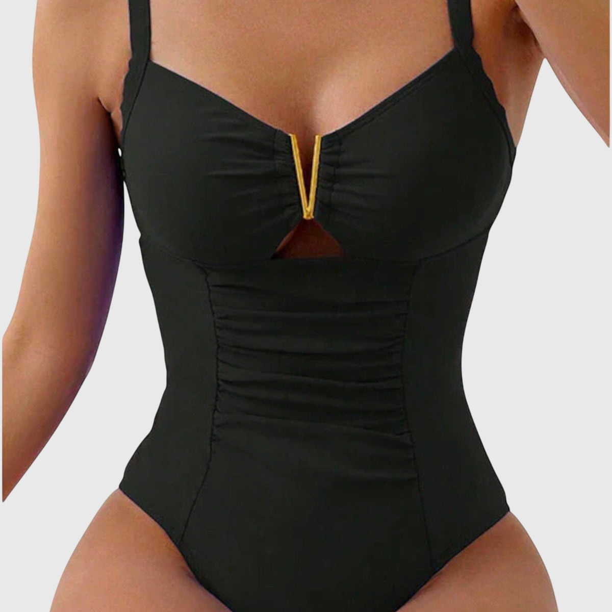V-Wire Cut Out Ruched One Piece Swimsuit