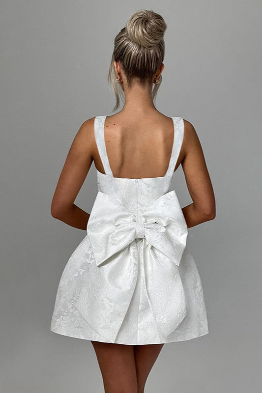 Square Neck Bow Fit and Flare Mini Dress